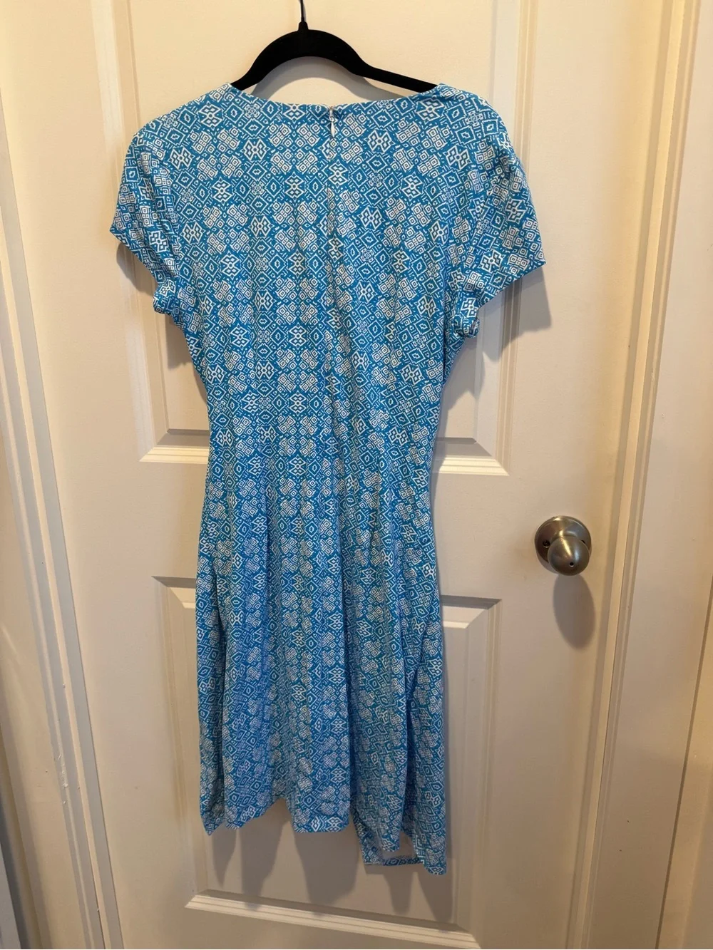 J.McLaughlin Blue Geo Print Side Tie Short Sleeve Dress Size Medium